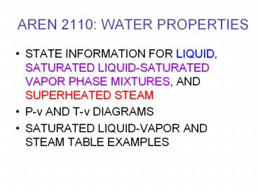 AREN 2110: WATER PROPERTIES