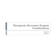Therapeutic Recreation Program Considerations