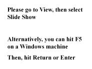Please go to View, then select Slide Show