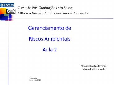 Gerenciamento de Riscos Ambientais Aula 2