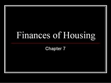 Finances of Housing