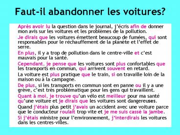 Faut-il abandonner les voitures?