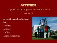 Attitude a positive or negative evaluation of a concept