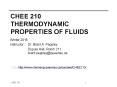 CHEE 210 Thermodynamic properties of fluids PowerPoint PPT Presentation