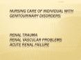 Nursing Care of Individual with Genitourinary Disorders:  Renal Trauma Renal Vascular Problems Acute Renal Failure PowerPoint PPT Presentation