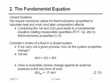 2. The Fundamental Equation