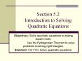 Section 5.2 Introduction to Solving Quadratic Equations PowerPoint PPT Presentation