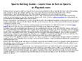 Sports Betting Guide – Learn How to Bet on Sports at Playdoit.com PowerPoint PPT Presentation