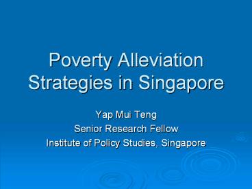 Poverty Alleviation Strategies in Singapore