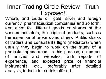 Inner Trading Circle Review - Truth Exposed!