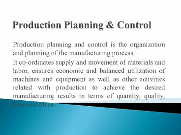 Production Planning