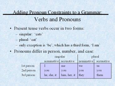 Adding Pronoun Constraints to a Grammar:  Verbs and Pronouns