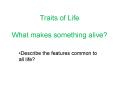 Traits of Life What makes something alive? PowerPoint PPT Presentation