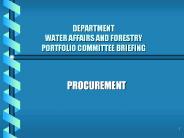 DEPARTMENT WATER AFFAIRS AND FORESTRY PORTFOLIO COMMITTEE BRIEFING