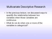 Multivariate Descriptive Research