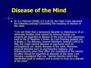 Disease of the Mind