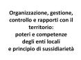 Organizzazione, gestione, controllo e rapporti con il territorio: poteri e competenze degli enti locali e principio di sussidiariet PowerPoint PPT Presentation