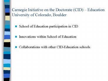 Carnegie Initiative on the Doctorate (CID) 