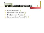Variables Used in Experimentation       ?