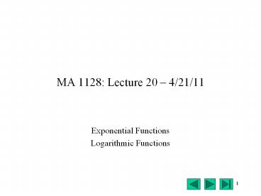 MA 1128: Lecture 20 
