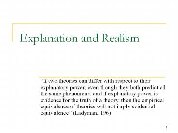 Explanation and Realism