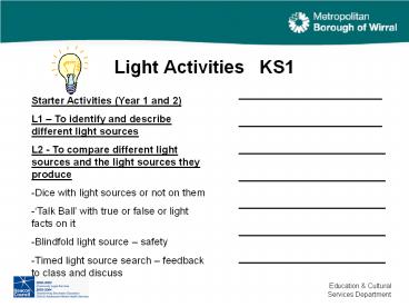 Light Activities  KS1