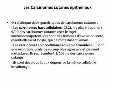 Les Carcinomes cutan