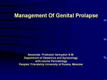 Management Of Genital Prolapse