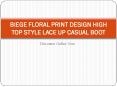 BIEGE FLORAL PRINT DESIGN HIGH TOP STYLE LACE UP CASUAL BOOT