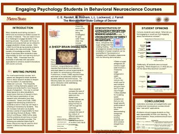 Engaging Psychology Students in Behavioral Neuroscience Courses
