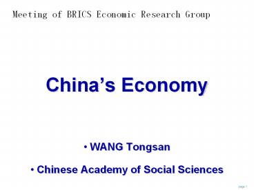 Meeting of BRICS Economic Research Group