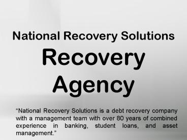 National Recovery Solutions - Recovery Agency