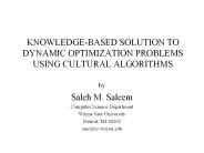 KNOWLEDGE-BASED SOLUTION TO DYNAMIC OPTIMIZATION PROBLEMS USING CULTURAL ALGORITHMS