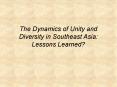 The Dynamics of Unity and Diversity in Southeast Asia: Lessons Learned? PowerPoint PPT Presentation