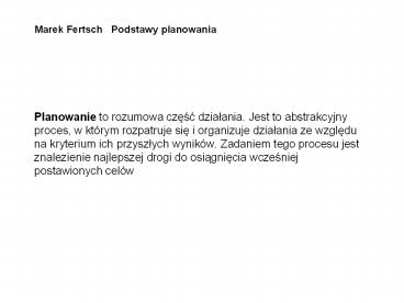 Marek Fertsch  Podstawy planowania