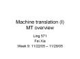 Machine translation (I) MT overview PowerPoint PPT Presentation
