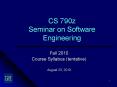 CS 790z Seminar on Software Engineering PowerPoint PPT Presentation