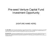 Pre-seed Venture Capital Fund Investment Opportunity