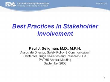 Best Practices in Stakeholder Involvement