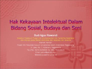 Hak Kekayaan Intelektual Dalam Bidang Sosial, Budaya dan Seni