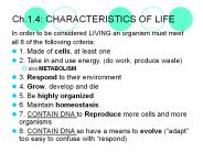 Ch.1.4: CHARACTERISTICS OF LIFE