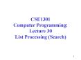 CSE1301 Computer Programming: Lecture 30 List Processing (Search) PowerPoint PPT Presentation