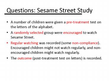 Questions: Sesame Street Study