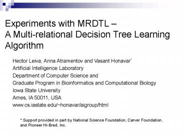 Experiments with MRDTL 