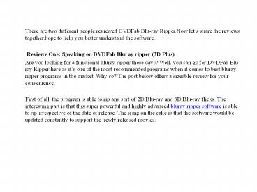Speaking on DVDFab Bluray ripper (3D Plus)