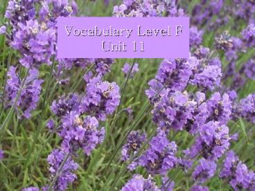 Vocabulary Level F Unit 11