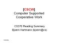 [CSCW] Computer Supported Cooperative Work PowerPoint PPT Presentation