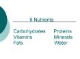 6 Nutrients Carbohydrates   Proteins Vitamins        Minerals Fats            Water PowerPoint PPT Presentation