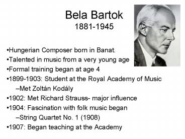 Bela Bartok 1881-1945