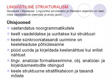 LINGVISTILINE STRUKTURALISM Saussure